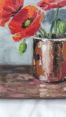 Poppy Flowers ORIGINAL Oil Painting Flowers in Vintage Mug Fine Art 8″x8″