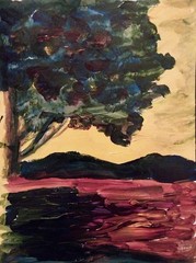 Two Mountains Landscape Original Modern Signed 9×12 Acrylic Paper BACH