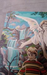 Vintage Old Guardian Angel With Child Original Acrylic Painting 16″×12″