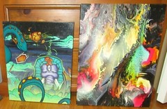 SETH MCMAHON & OTHER PAIR OF ABSTRACT ACYLIC ON CANVAS FANTASY PAINTINGS
