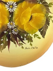 Vintage Anita Orille Floral Oil Painting Yellow Flowers Oval Canvas 20×24