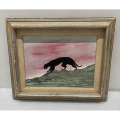MCM Minimalist Panther Oil Painting on Canvas with Wood/ Linen Frame