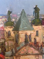 Oil painting Roofs Ukrainian painter canvas Unframed original Decor landscape