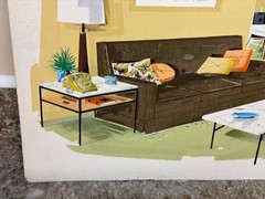 MCM Gouache Painting Rendering Board Signed Dick West Ad Interior Design