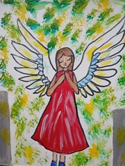 Impressionism 11×14 Little Red Angel Handmade Colorful Art Painting