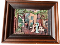New Orleans Street Scene Gallery Hand Painted Woodgraph Framed Courtyard Scene S