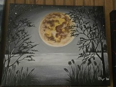 Original Acrylic Painting – Moonlit Lake Nature Art – Signed 2020