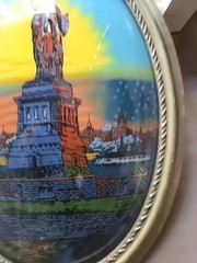 Statue of Liberty Antique USA Art Deco Glass Painting Gold Gesso Gilt Wood Frame