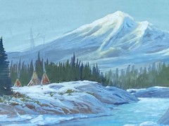 Winter Teepees by Stream Western Gouache on Artboard 14”x17”, Unsigned