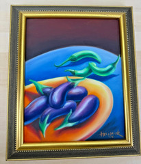 Oil Painting Still Life Framed Art Final Harvest Peppers Garden 13″x11″-Hancock