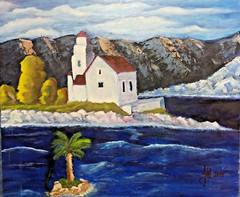 Original Oil Painting – Church by the Sea – Landscape – Expressionism – 2015