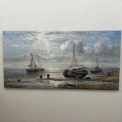 Vintage Seascape Oil Painting „Fishing Boat“ Original Large Artwork