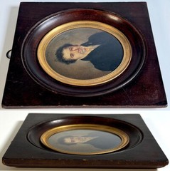 Antique French c.1830 Portrait Miniature, Handsome Gentleman, High Collar Jacket