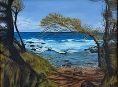 Original Kauai Hawaii Beach Oil Painting Coastal Landscape Signed Frame Seascape