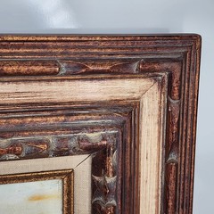 Vintage Oil Acrylic Painting Church Scene Hand Carved Frame MCM 16×18 Framed