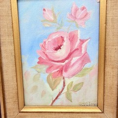 Vtg Signed Floral Oil Painting Light Pink Roses Bouquet in Gold Wooden Frame