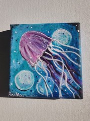JELLYFISH 1 Original Painting on Canvas Handpainted by Artist 4×4 in