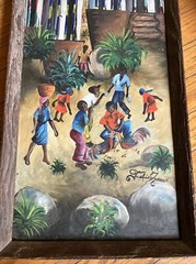 Original Felix Jean Haitian Village Scene Acrylic On Masonite Painting 31″ X 12″