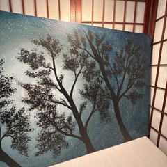 Moon Light Tree Blue Sky acrylic painting on canvas original artist Size 24×48