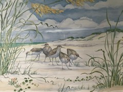 Paul Brent „Sandpiper Dunes“ ceramic tile mural depicting shorebirds on a beach
