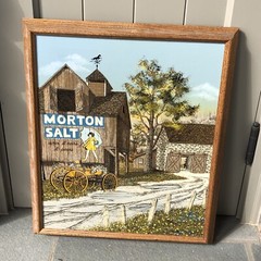Vintage Morton Salt Girl Barn Country Painting Picture Art Canvas Hargrove Frame