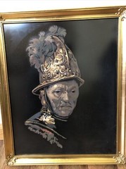 Original Oil On Velvet MCM Medieval Soldier Painting 22″ By 18″ Ex