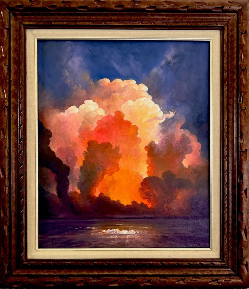 „Fire and Water“ Sunset oil on canvas 2026 Framed YASAMI 32″ x 28″