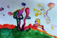 Art Free Shipping original painting colorful „Morning Dance“ 5×7″ watercolor- JW