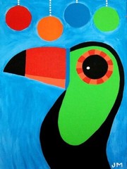 Sale! original painting 5×7″ signed whimsical art „The Talking Toucan“