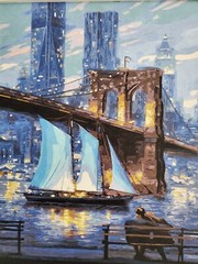 Brooklynn Bridge Paint by Numbers Completed and Framed, Night City Scape