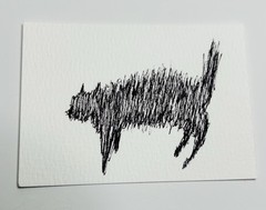 ACEO Original Modern Impressionism Ink Sketch The Cat ,Dark/Nostalgic/Watercolor