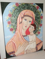 Religious icon acrylic painting Madonna and Child 16 x 20 canvas Kim Saul