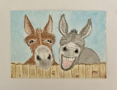 Funny Donkeys ORIGINAL ACEO Painting Burro, Friends Art, Farm Animal, MelidasArt