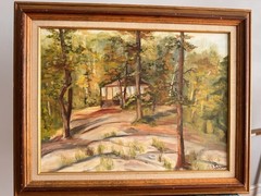 Vintage Canadian Landscape Oil Painting —Cottage by F. Schurman | Framed 52x42cm