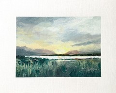 8×10 Original Oil Painting Green Marsh Lowcountry Sunset Impressionist Signed