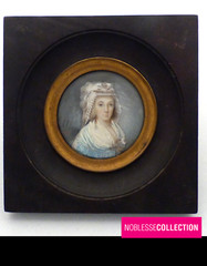 ANTIQUE EARLY 1800s FRENCH HAND PAINTED GOUACHE MINIATURE WOMAN PORTRAIT