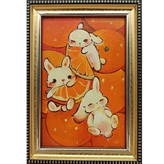 Original Oil Painting Rabbits Signed Animal Art 4×6 Framed Gift