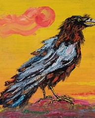 Raven Impasto Painting Original Art Impression Oil Painting 9.8 x 9.8 in