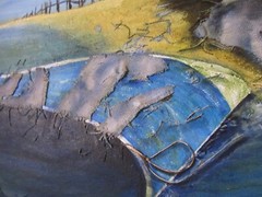 OOAK Lot of 3 original paintings collage boats 24×18 signed canvas Gallery Wall