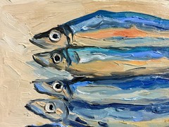 Sardine Original Oil Painting Fish Seafood Art Sardine Still life Kitchen Signed