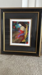 LINDA LE KINFF ORIGINAL PAINTING WOMAN RED DRESS SIGNED FRAMED COLORFUL