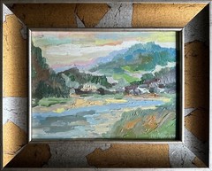 Oil painting Carpathian mountain resort Ukrainian painter Cardboard original art