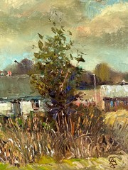 Oil painting Village Ukrainian painter canvas Unframed original Decor landscape