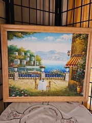 Oil On Canvas „Italian Cafe On Amalfi Coast“ Signed By Thomas