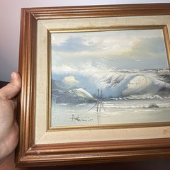Signed Antonio Canvas Oil Painting Coastal Seascape Seagulls Waves Crashing