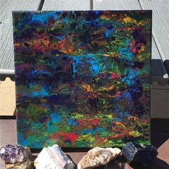 Rainbow Flowers 10X10″ Acrylic Pour Abstract Painting Canvas Orig Fluid Art