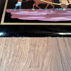 Japanese Asian Lacquer + Inlay Art Ox Pulling Cart Countryside Vintage