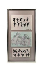Vintage Abstract Modern Art Tile Painting Dancers Signed Lucille