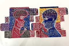 Two Painting Outsider Art Brut Araos Artwork DRAW on Recycled Box EN PAZ