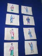 Vintage (8) Oriented hand painted figurine on paper colored portrait art 3″ X 3″